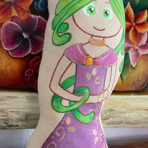 Medusa pillow handmade, painted with markers and acrylics