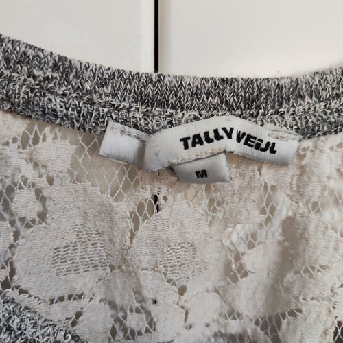 Long-sleeve spring blouse with lace, like new, size M 38 10, white and gray