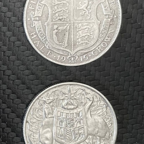 Silver coins like new ½ Crown George V 1915 and 50 Cents Australia 1966