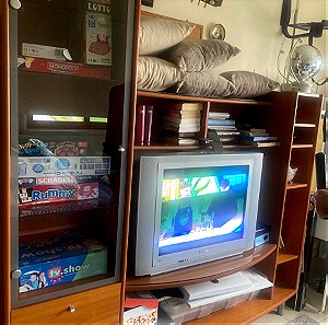 Επιπλο για τηλεοραση με πολλες αποθηκευτικες θηκες ολα σε ενα, ξυλινο, ανθεκτικο και διατηρημενο
