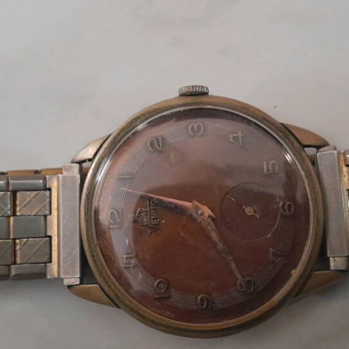 Venus vintage winding men's watch used, gold tone