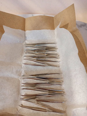 Eyebrow tweezers 12 pcs 7cm with straight tip new, nickel