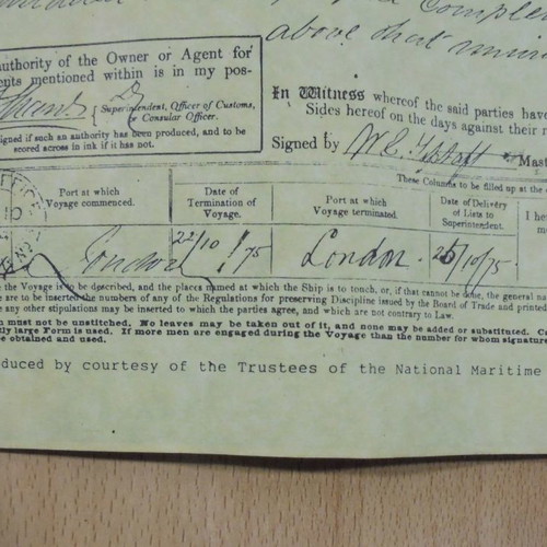 Agreement and account of crew of British ship Cutty Sark used