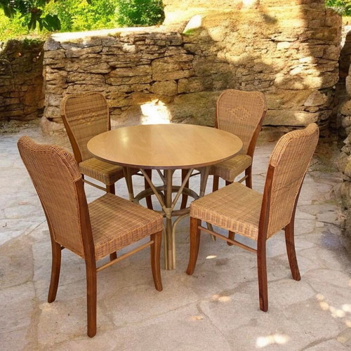 Dining set with 4 bamboo chairs new, walnut color