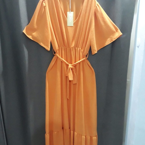Γυναικείο φόρεμα Plus Size καινούργιο, μακρύ, πορτοκαλί με ζώνη