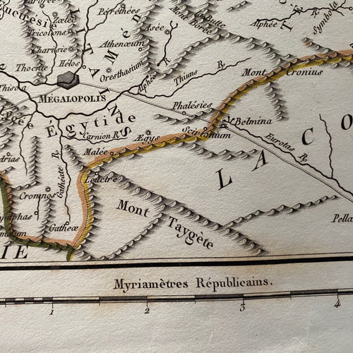 Map L'Arcadie - Ancient Peloponnese used, Jean-Denis Barbie du Bocage 1786