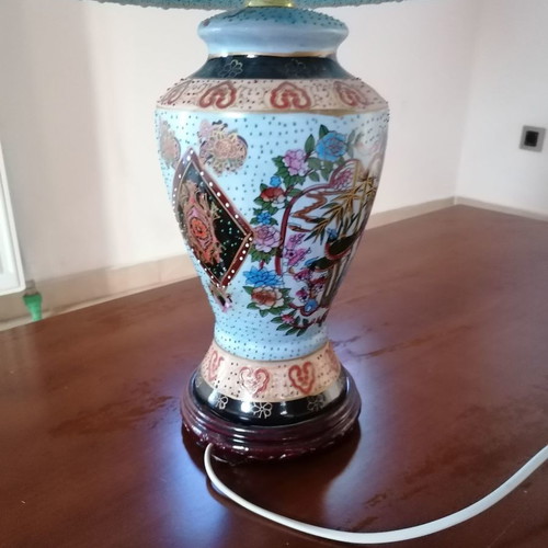 Satsuma table lamp with handmade shade and wooden base new