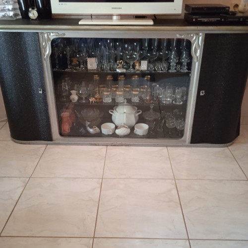 Vintage living room buffet used, German made with glass display and wheels