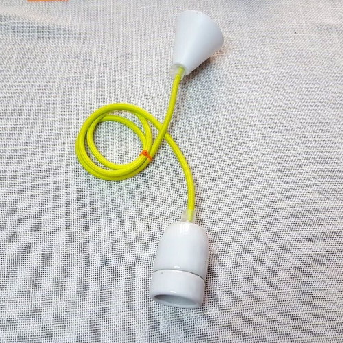 Pendant light E27 used with ceramic base and yellow fabric cable