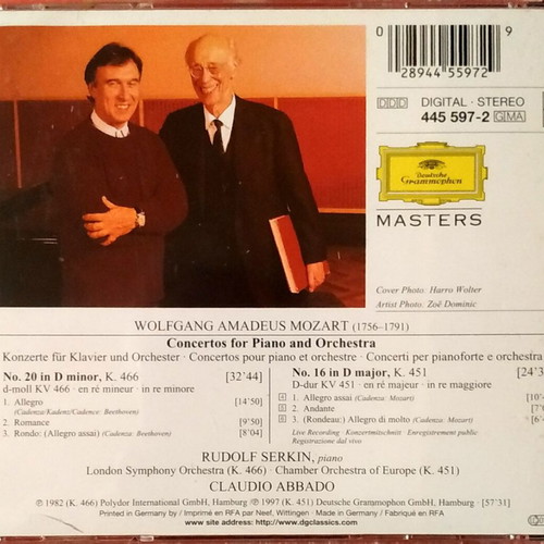 Mozart Piano Concertos Nos. 16 & 20 CD like new, classical