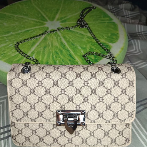 Monogram Shoulder Bag with Gold Chain Strap new, beige-brown