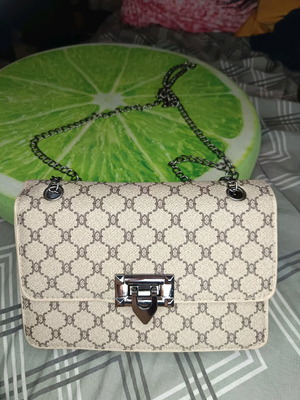 Monogram Shoulder Bag with Gold Chain Strap new, beige-brown