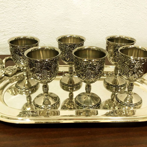 Silver-plated liqueur set like new with tray and 6 glasses