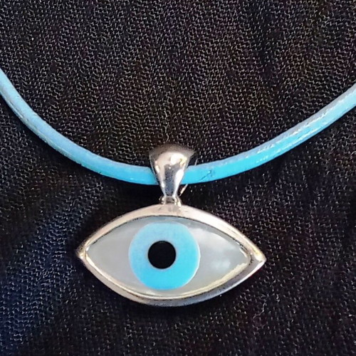 Silver Pendant Evil Eye 925 with Turquoise Leather Cord like new