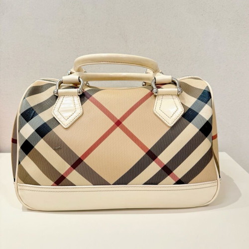 Burberry handbag used, leather and canvas, white-beige