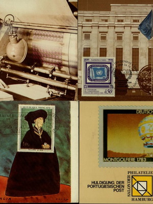 Stamp and postcard collection with 50+ cards from various countries