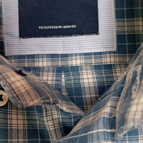 Oxford Company men's shirt plaid blue white like new, size L
