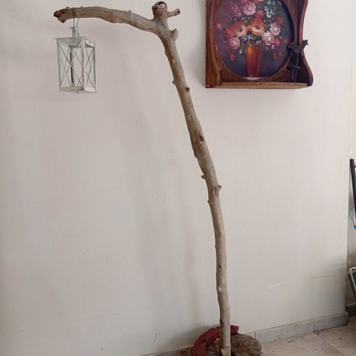 Floor lamp new from plane wood with small lantern