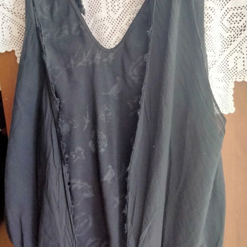 Vintage Virgin Black Sleeveless Top with Double Fabric, Size M, Like New
