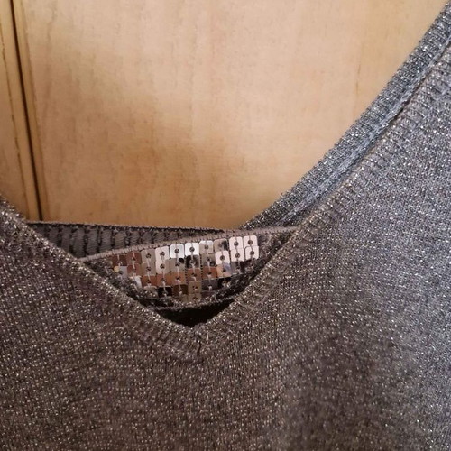 Grey evening top with silver thread like new, size L