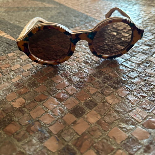 Wooden round sunglasses like new, handmade Greek design