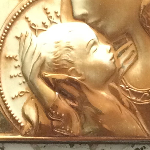 Madonna and Child embossed religious icon like new, gold and silver finish