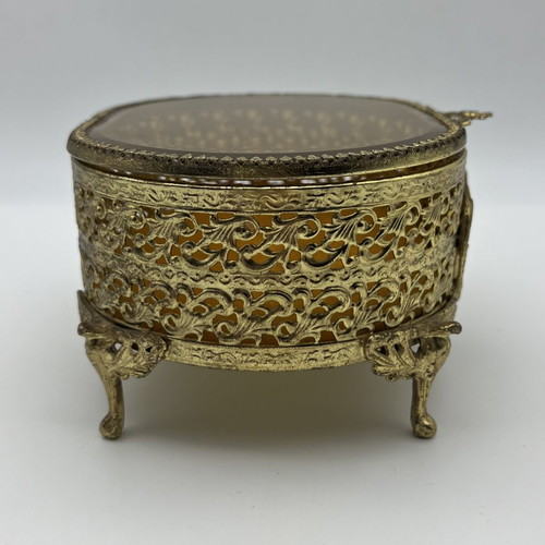 Vintage 1960s/70s Gold Plated Jewellery Box used with Cameo decoration
