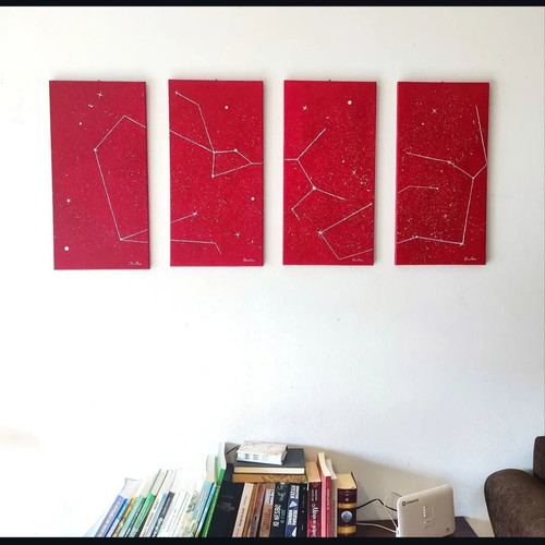 Handmade modern acrylic paintings, set of 4, new