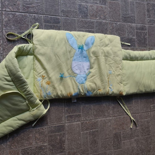 Baby Cot Bumper used, light green with donkey design