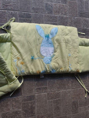 Baby Cot Bumper used, light green with donkey design