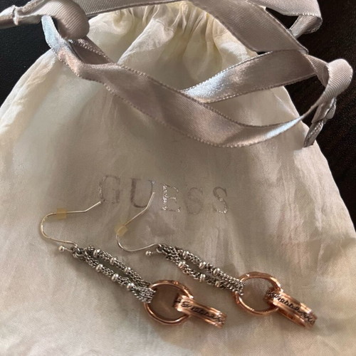 Guess hanging earrings like new, gold and silver