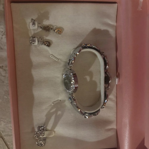 Watch, ring and long earrings set, grey
