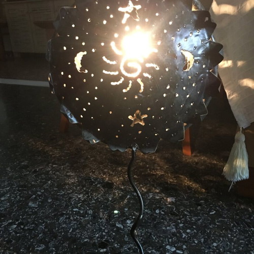 Table iron lamp used, black-brown color