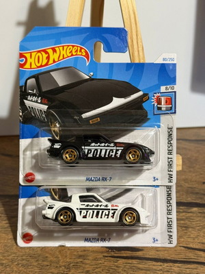 Hot Wheels Mazda RX-7 Police Car new, black and white set of 2