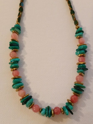 Necklace 5529 new, handmade, pink and turquoise