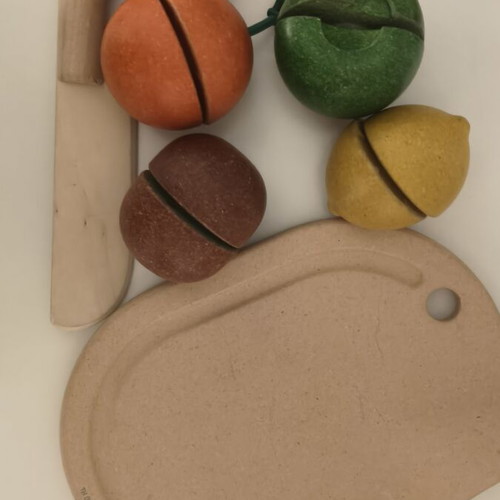 Wooden cutting fruits set with knife and cutting board, Plan Toys