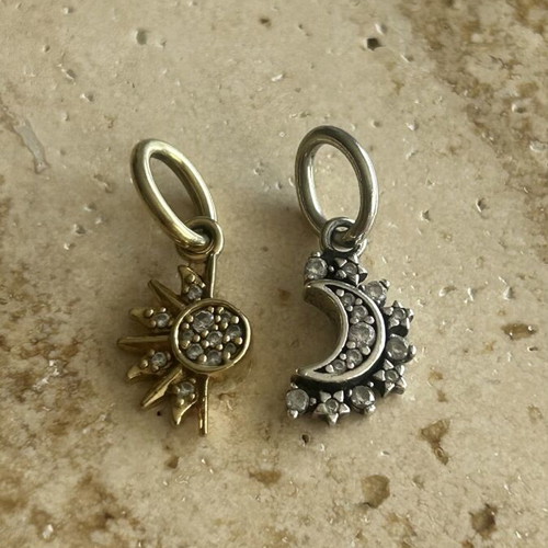 Pandora charm sun and moon pendant silver 925 with 14K gold plating like new