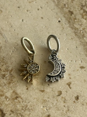 Pandora charm sun and moon pendant silver 925 with 14K gold plating like new