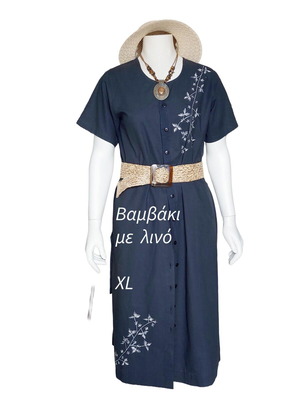 Black linen and cotton dress with embroidery XL like new