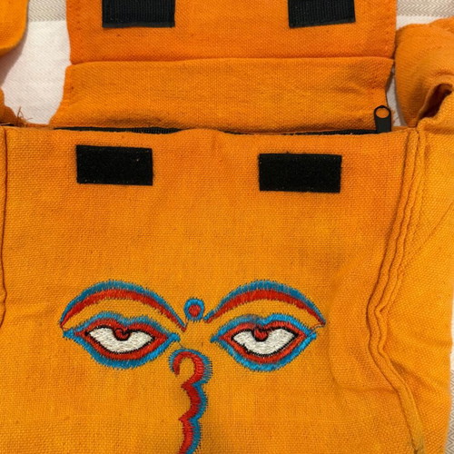 Boho crossbody bag orange used with Buddha eyes embroidery