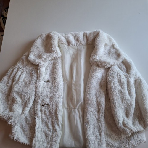 White fluffy coat with 3/4 sleeve, used, size L