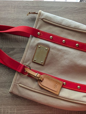 Τσάντα Louis Vuitton Antigua Cabas MM ώμου μεταχειρισμένη, μπεζ και κόκκινη
