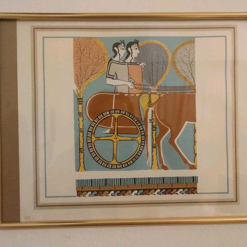 Colored print from Mycenaean frescoes used