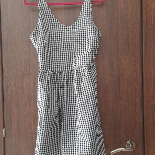 Black and white checkered cocktail dress with back tie