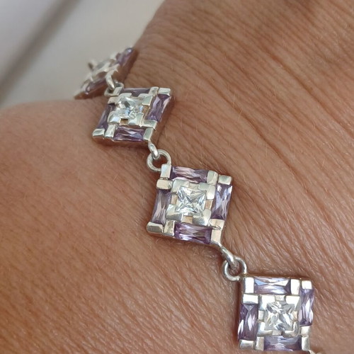 925 silver bracelet with zirconia and steel chain extension up to 19 cm