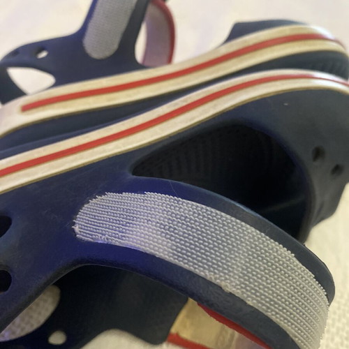 Crocs Crocband sandals used, blue and red, sizes 27-28