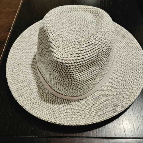 Stamion straw hat, size M, off-white with grey weave