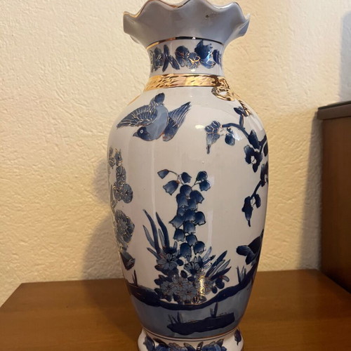 Chinese vase used 19th century hand-painted with birds and flowers