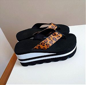 Platform sandals "καινούργια"μαύρο λεοπαρ