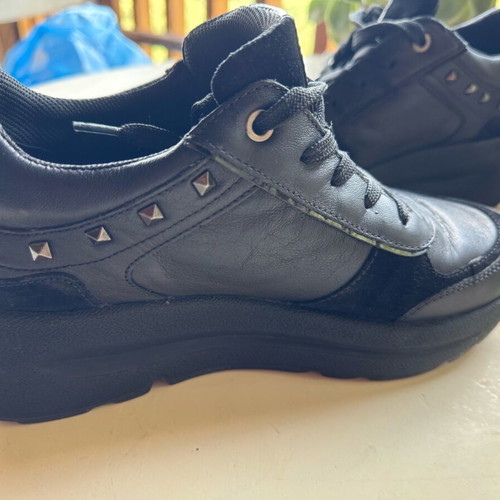 Geox women's sneakers like new, black leather with studs and patent, size 37